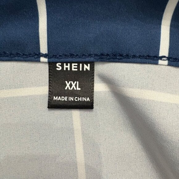 Navy & White Grid Print Long Sleeve Belted Unisex Robe XXL Lightweight By Shein - Picture 5 of 9